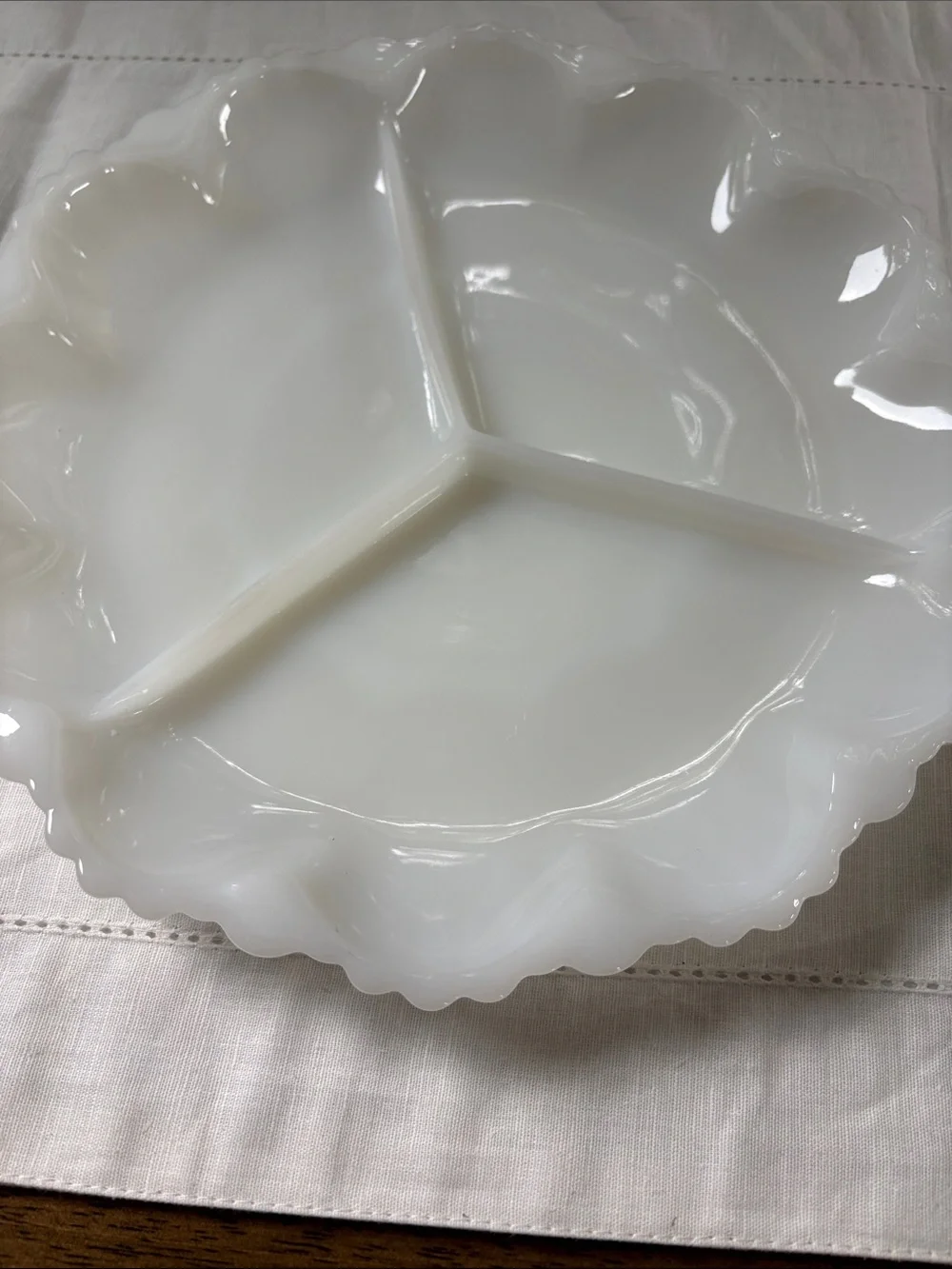 Vintage Anchor Hocking Milk Glass 3 Section Relish Tray